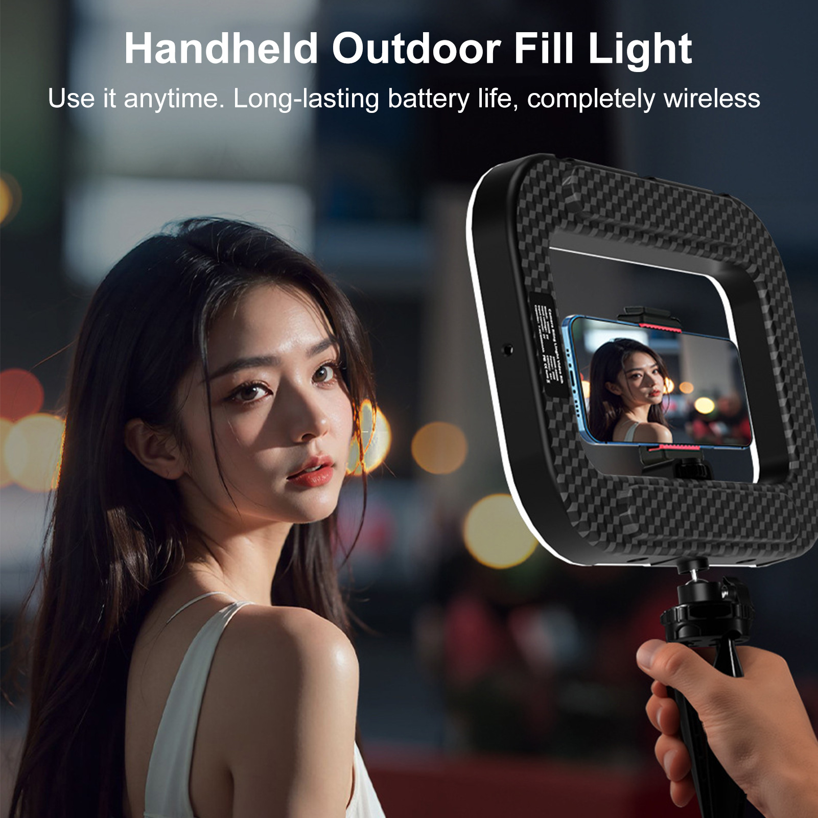 Photography Lighting Spotlight - 充電式携帯電話ライト、ハンドヘルドフォンスタビライザー（スマホホルダー付き）、ビデオ録画用ハンドヘルドリングセルフィーライト