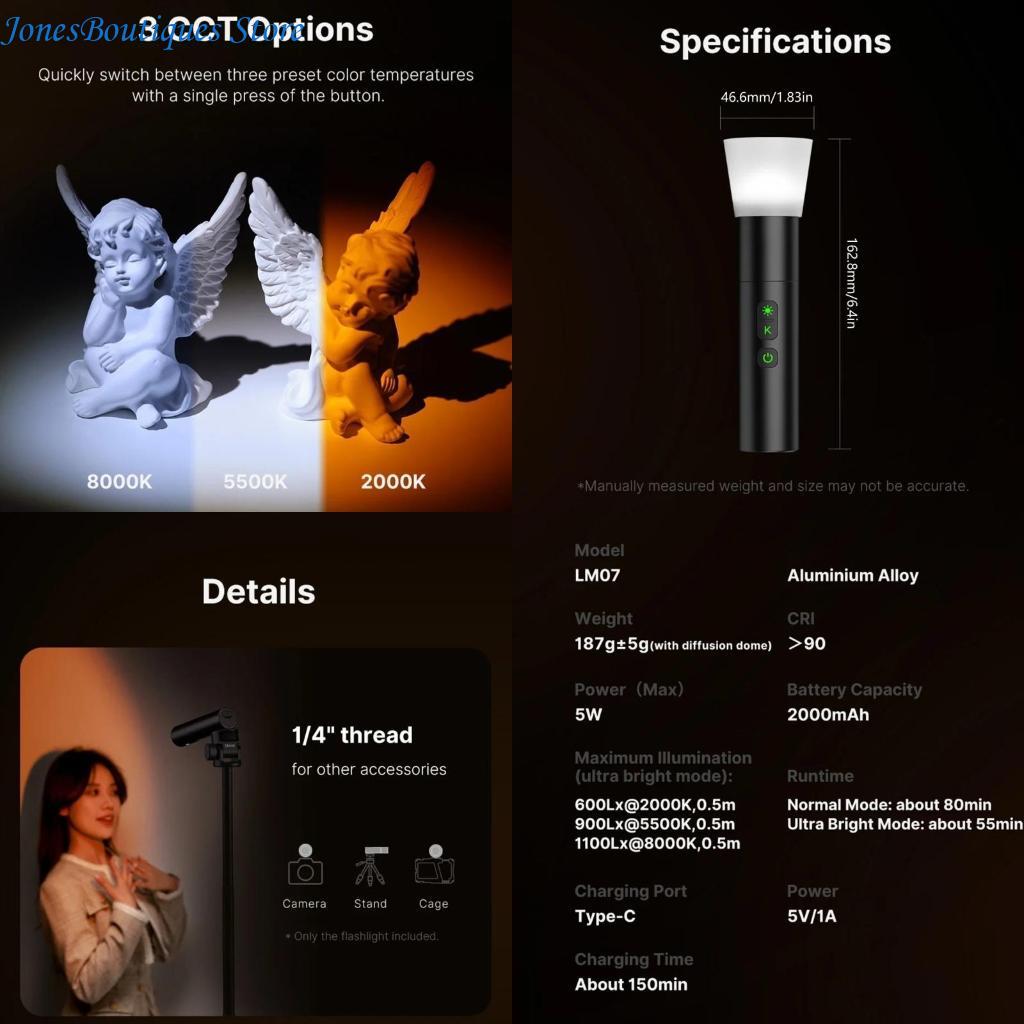 Photography Using Lighting - LM07ビデオグラフィー懐中電灯調整可能な色温度写真ライトW8KE