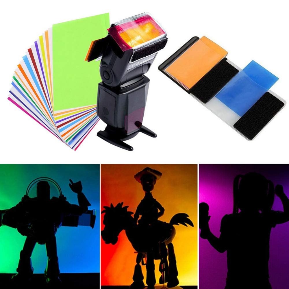 Photography Lighting Kit - 12色カメラフラッシュジェル照明フィルターキット、ユニバーサルベルクロバンドホルダー付き、スピードライトポートレートスタジオDIY写真撮影用