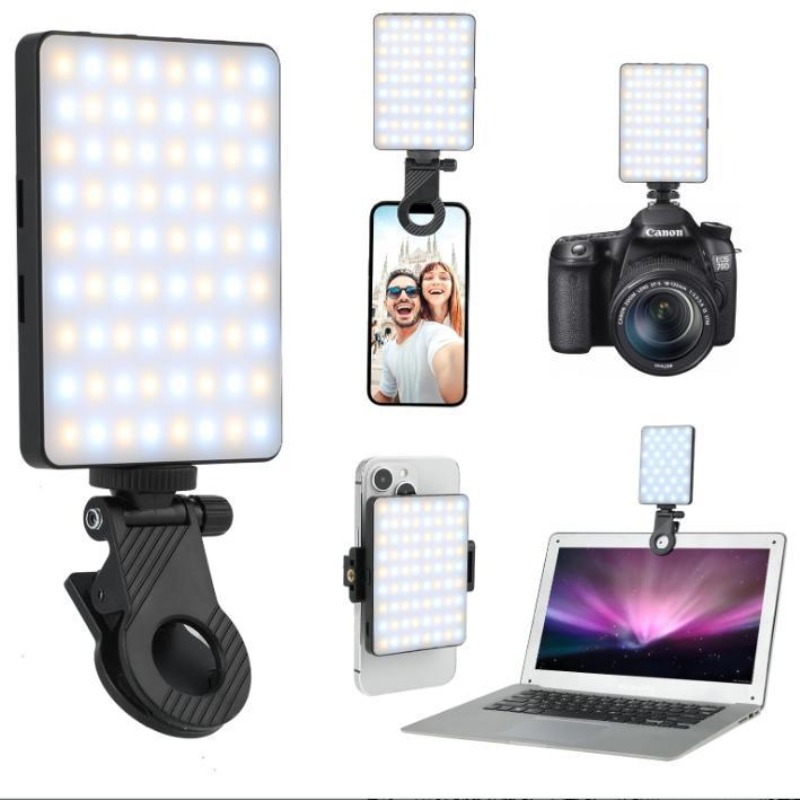 Photography Lighting Spotlight - 1個入り充電式LEDセルフィーライト、3モード調光可能ライト、携帯電話/ラップトップ/PC用クリップ式、メイクアップ、ビデオ、タッチアップメイク用