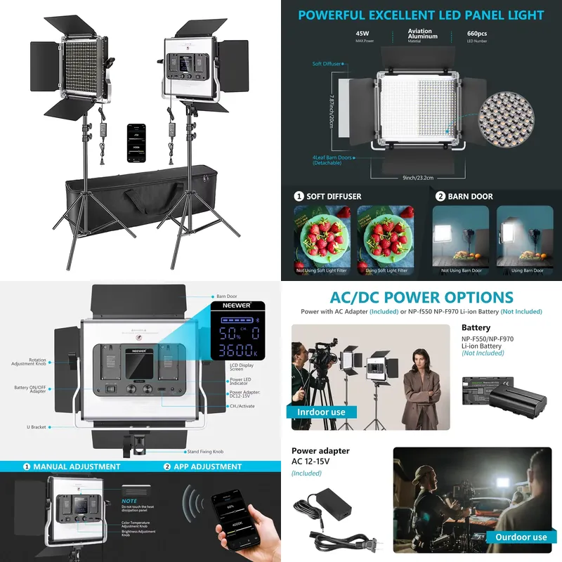 写真撮影用ビデオ照明キット 3200K-5600K CRI  - Photography Lighting Kit Neewer のレビューと価格