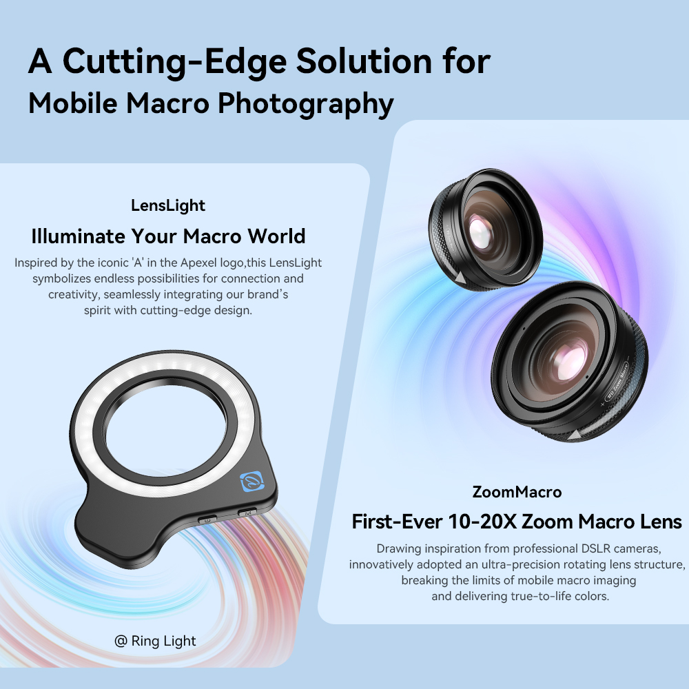 APEXEL 10-20X 調整可能なズームマクロ電話レンズ - Jewelry Photography Lighting Kit のレビューと価格