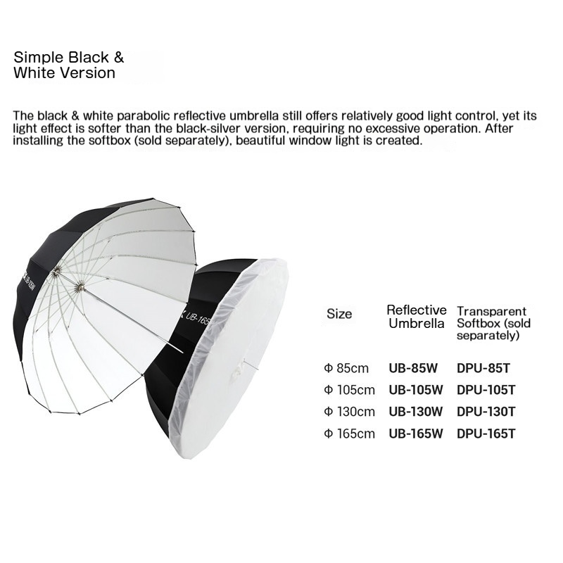 ゴドックス UB165cm パラボリック反射傘 ブラックホワ - Photography Lighting Godox のレビューと価格